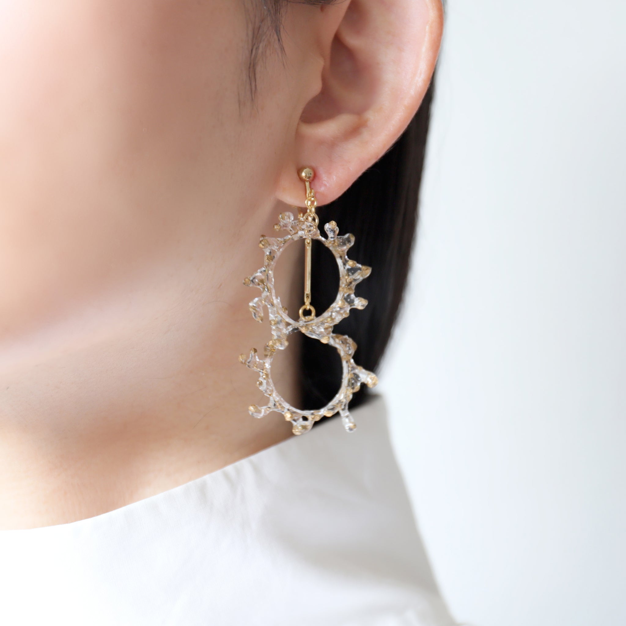 crown of baby's breath -mini double- (white/gold)（ピアス