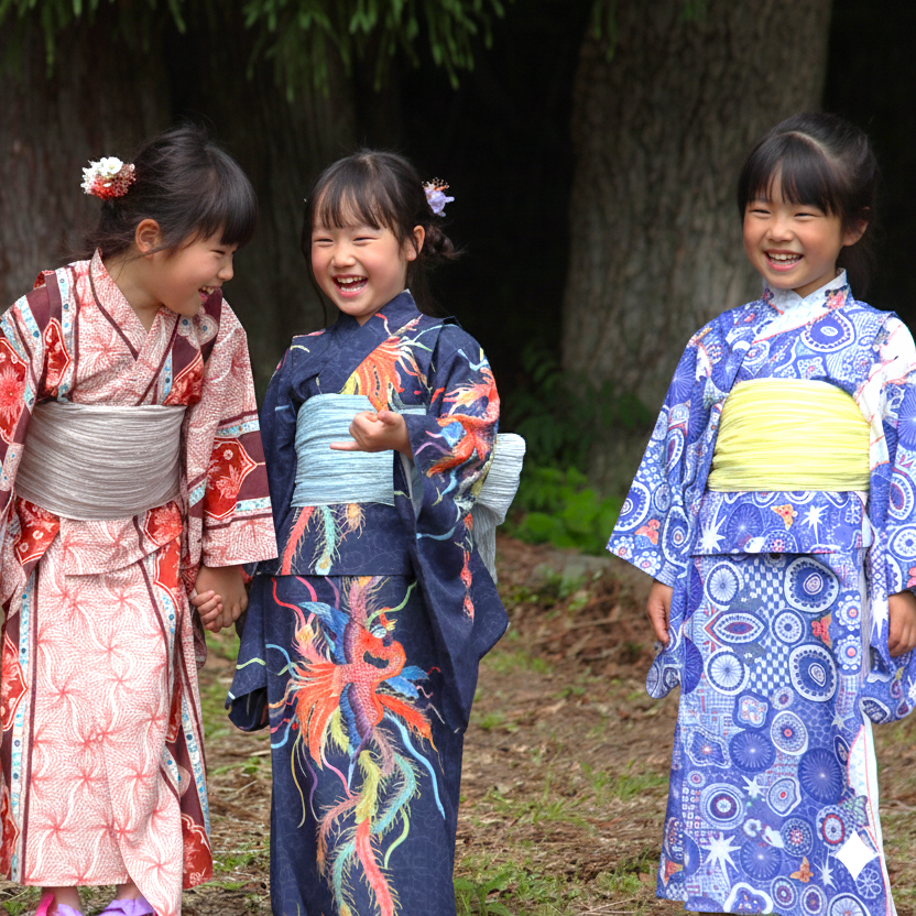 キッズ浴衣・帯セット【鳳凰】山崎大輝デザイン｜KUTANI×KIMONO