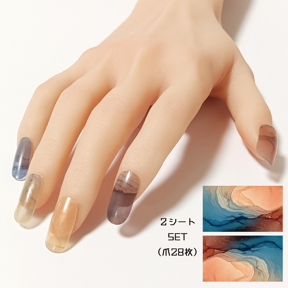 サイズの選べる半硬化ジェルネイルシール【Gel Nail Stickers 008 Alcohol ink : Orenge】｜ENCHANT（エンチャント）