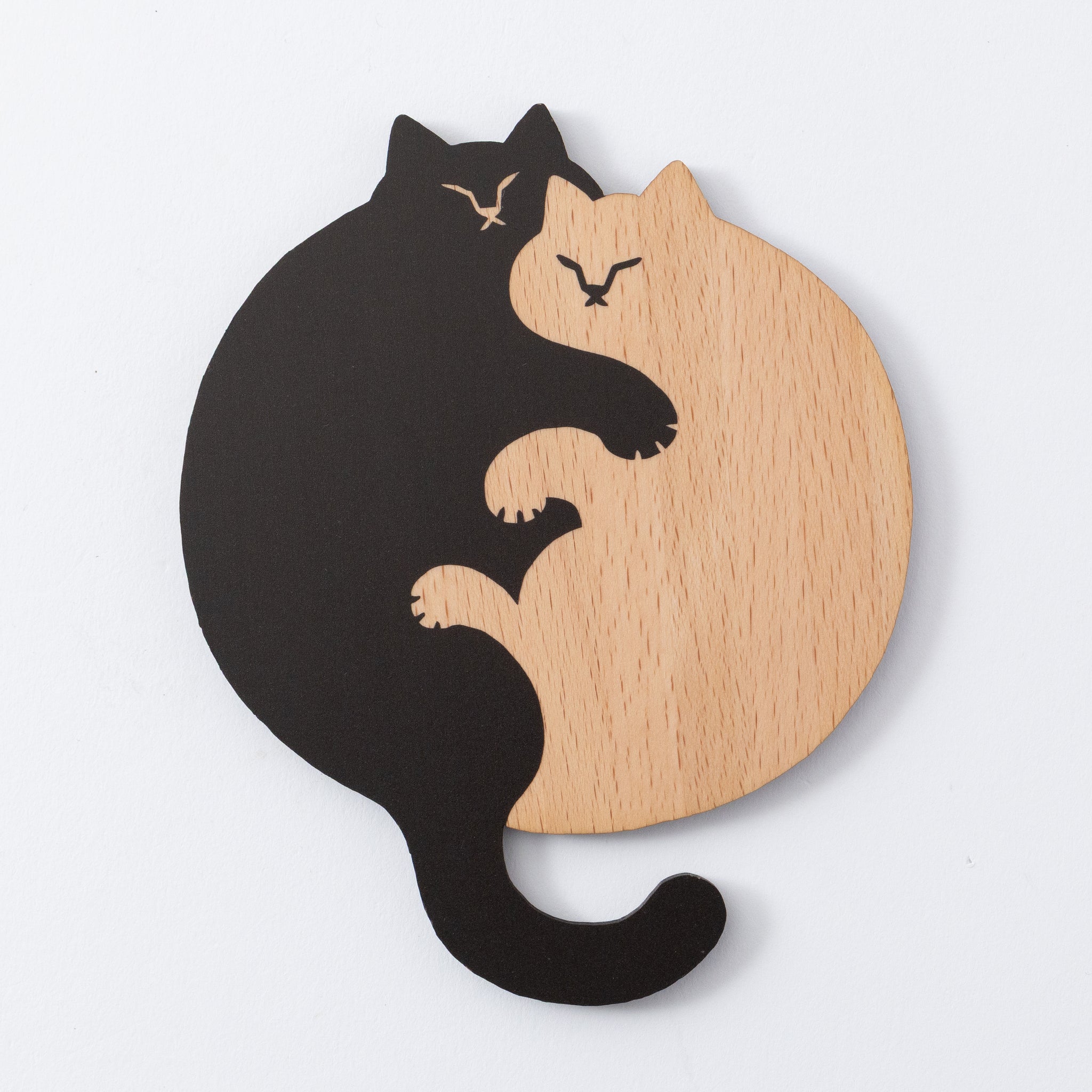 ティーマット&コースター　ねこちゃんパネル　ハンドメイド　① 木製コースター・猫雑貨【ねこまみれ 添い寝】猫の日｜Ten＆O Art+