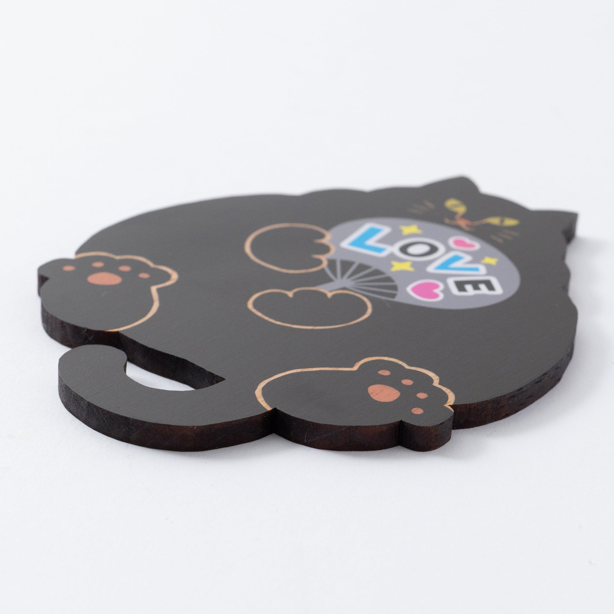 木製コースター・猫雑貨【ねこまみれ 推し色 黒】｜Ten＆O Art+Craft