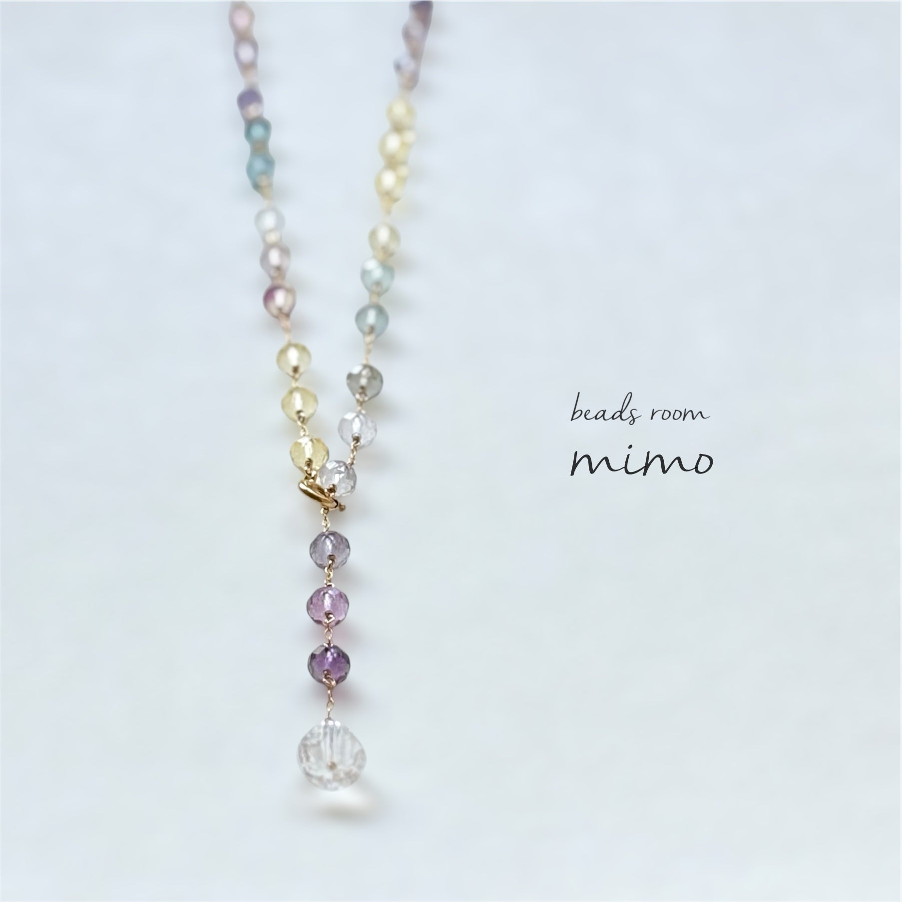 マルチカラーフローライトの天然石Y字ネックレス｜beads room mimo（ビーズルームミモ）