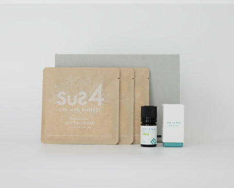 sus4 【ギフトにおすすめ】無添加入浴剤sus4　10g/3個+アロマオイルERIANA/1個セット　ギフトボックス｜sus4（サスフォー）