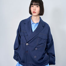 画像をギャラリービューアに読み込む, ピンストライプ デニムライク ダブルジャケット｜Nora Lily（ノラリリー）

