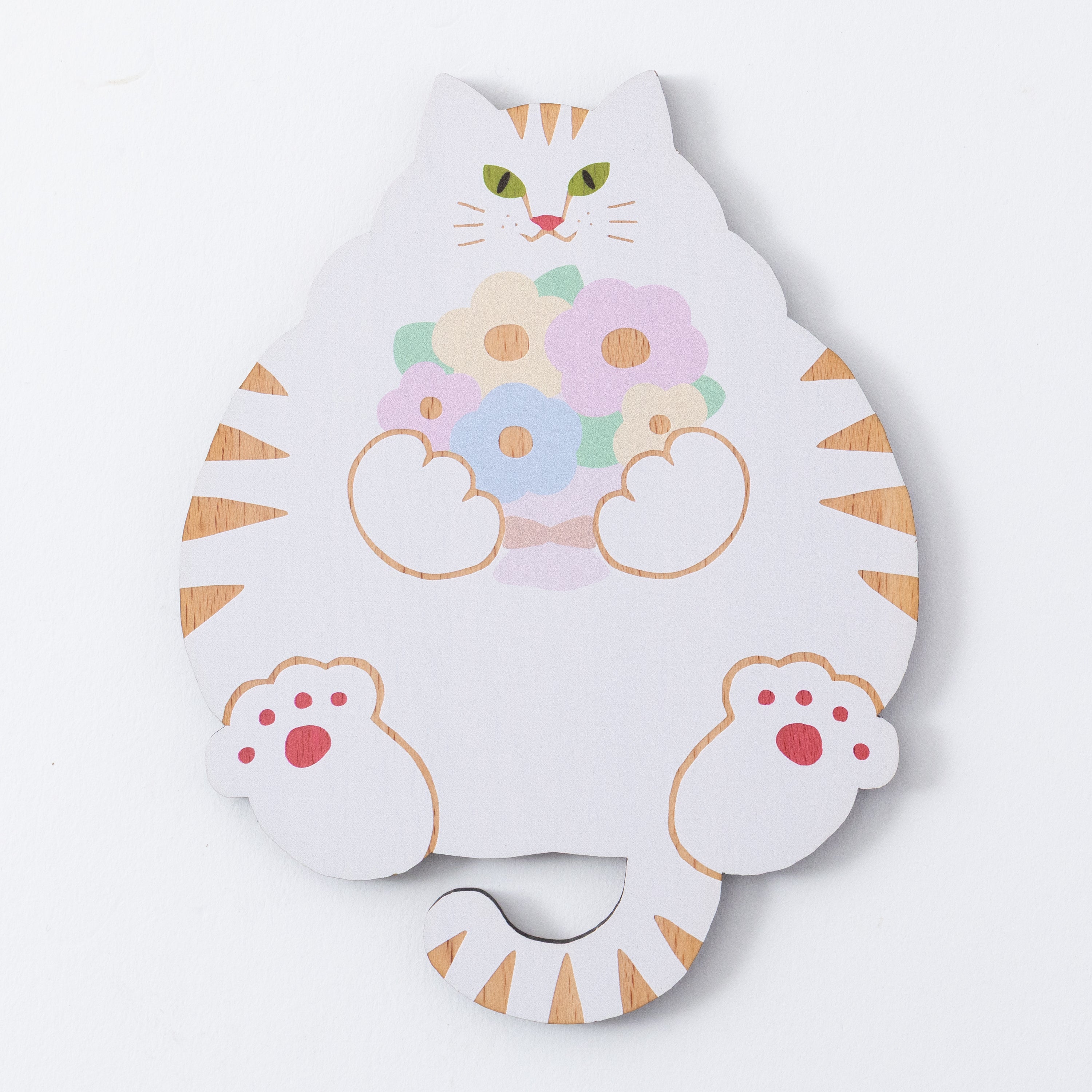 猫雑貨・木製プレート＆コースター【ねこまみれ　推し色　白】｜Ten＆O Art+Craft（テンアンドオー　アートクラフト）