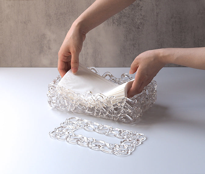 【超希少・完品】夢のレストラン 家庭画報 世界文化社 透明ケース付き 美品 靄 -MOYA- ティッシュケース うつぎ（クリア）｜ame（アメ
