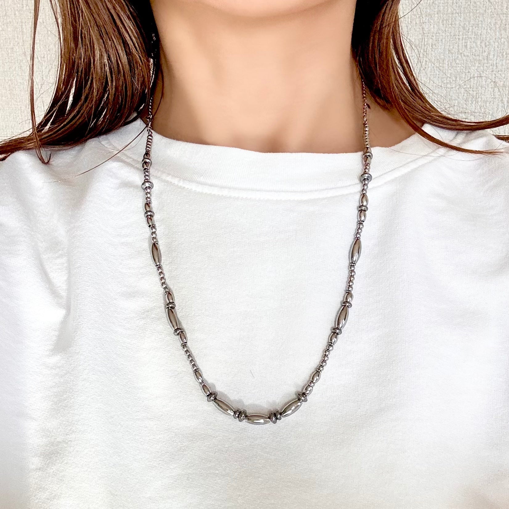 金属アレルギー対応！MIXビーズネックレス / 錆びない素材