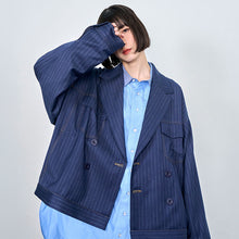 画像をギャラリービューアに読み込む, ピンストライプ デニムライク ダブルジャケット｜Nora Lily（ノラリリー）
