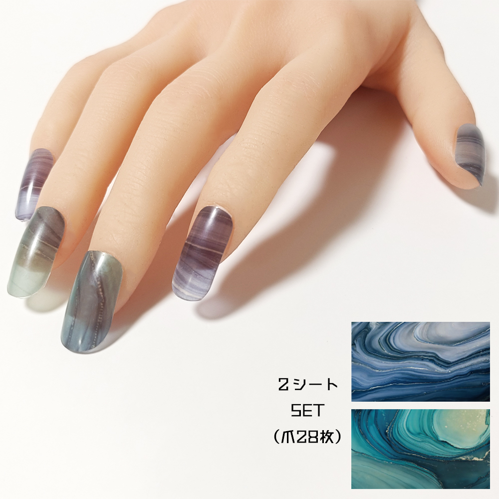 サイズの選べる半硬化ジェルネイルシール【Gel Nail Stickers 007 Alcohol ink : Blue × Green】｜ENCHANT（エンチャント）