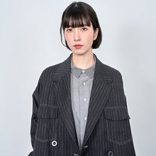 画像をギャラリービューアに読み込む, ピンストライプ デニムライク ダブルジャケット｜Nora Lily（ノラリリー）
