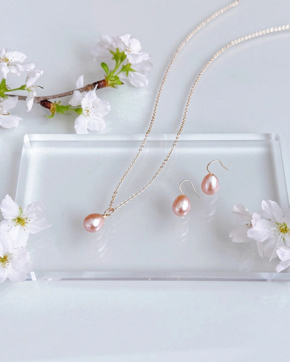 天然色ピンクしずく淡水パールピアス／イヤリング｜SAKURA jewelry