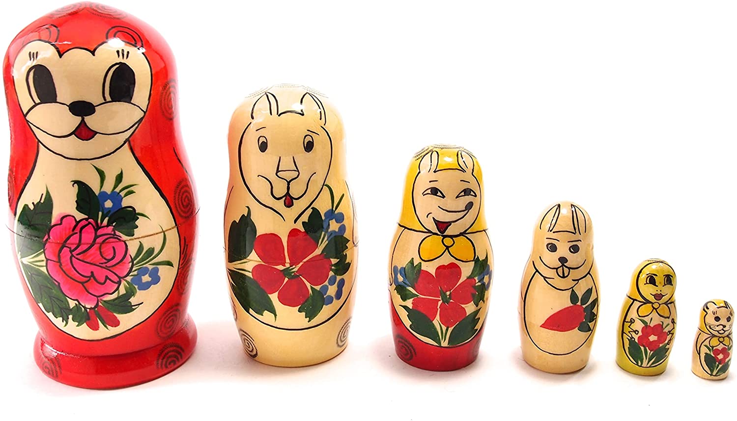 Traditional Semenov Animals Matryoshka 6 piece｜VOLGA（ヴォルガ）