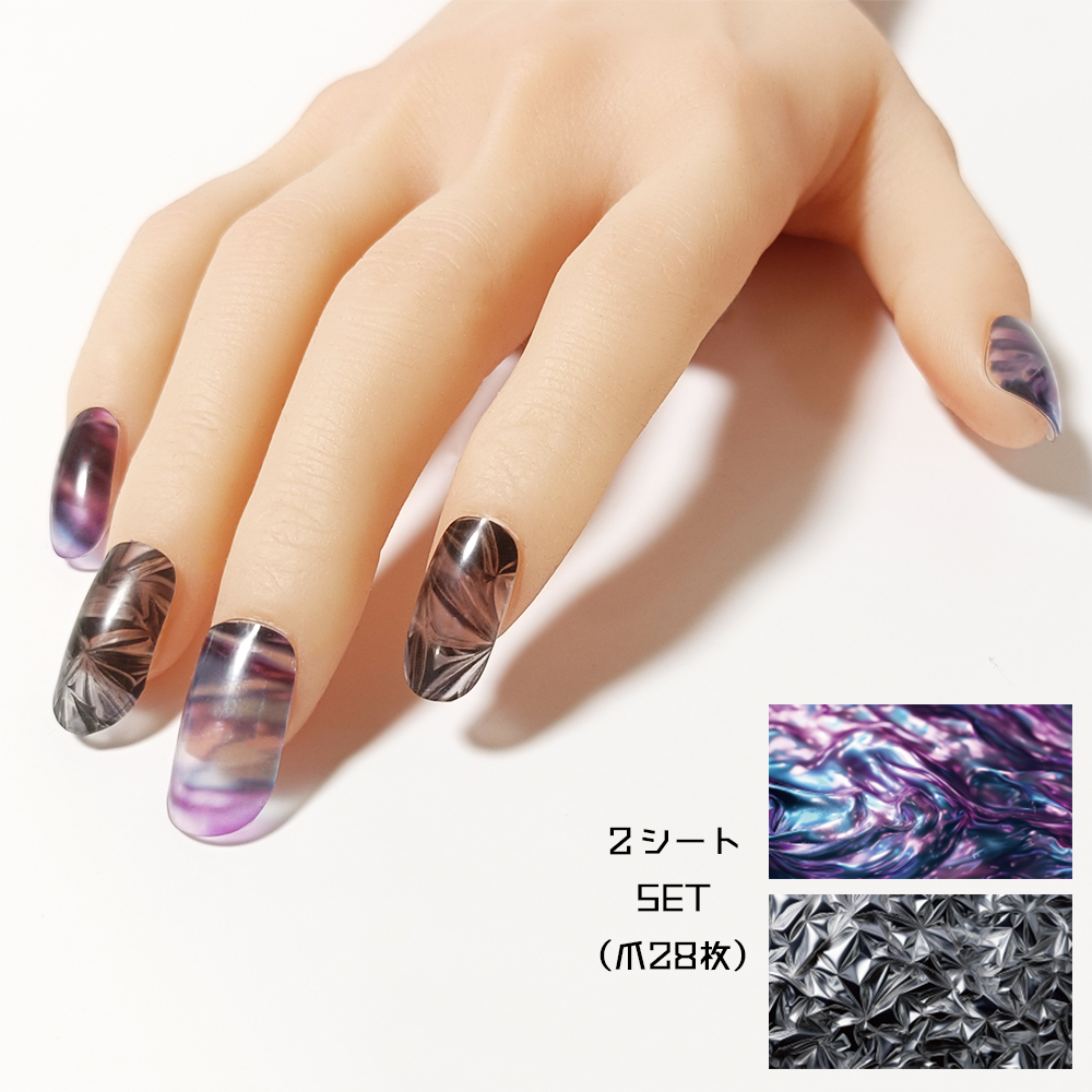 サイズの選べる半硬化ジェルネイルシール【Gel Nail Stickers 003 Texture : Liquid × Aluminum】｜ENCHANT（エンチャント）