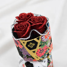 画像をギャラリービューアに読み込む, 着物ブーケ 凛花宵〈赤バラ3本〉｜日本製グリッターローズ｜IRiller（アイリエ）
