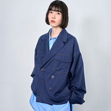 画像をギャラリービューアに読み込む, ピンストライプ デニムライク ダブルジャケット｜Nora Lily（ノラリリー）
