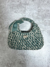 画像をギャラリービューアに読み込む, triangle denim fringe ribbon bag large / green｜GONGON.crochet（ゴンゴンクロシェ）
