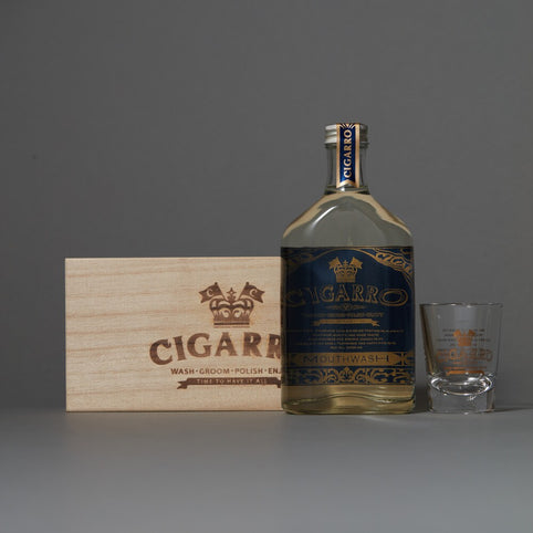 CIGARRO マウスウォッシュ（口内洗浄料） 200mL　ショットグラス・木箱付｜CIGARRO（シガーロ）
