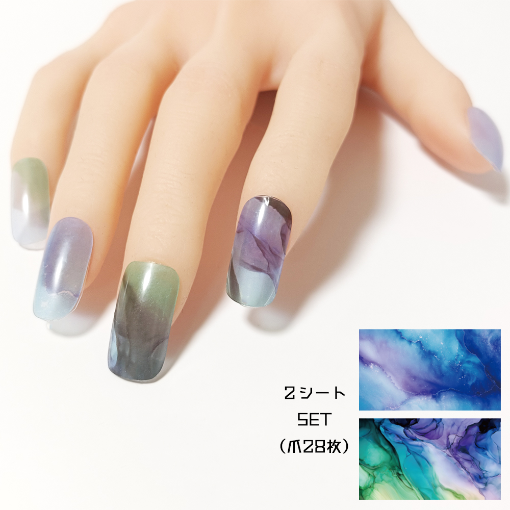 サイズの選べる半硬化ジェルネイルシール【Gel Nail Stickers 006 Alcohol ink : Gradation】｜ENCHANT（エンチャント）