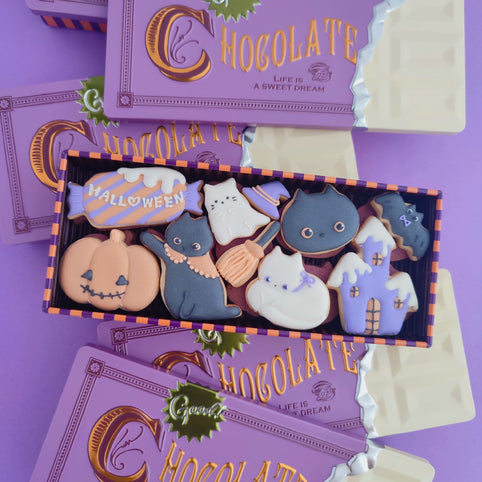 fufu_cookies 猫のハロウィンクッキー缶～アイシングクッキー＆紫芋の米粉クッキー入り～【期間限定缶】｜fufu_cookies（フフクッキーズ）