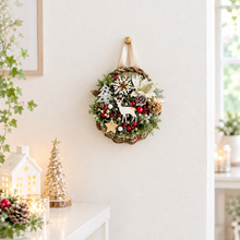 画像をギャラリービューアに読み込む, ポインセチアとツリーとトナカイの壁掛けクリスマスアレンジメント　（アーティフィシャルフラワー・造花）｜bouquet de muguet（ブーケ　ドゥ　ミュゲ）
