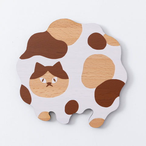 Ten＆O Art+Craft 猫雑貨・木製プレート＆コースター【ねこまみれ　メルティ白】｜Ten&O