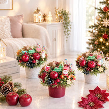 画像をギャラリービューアに読み込む, ミニクリスマス花瓶のミニクリスマスオーナメントアレンジ3点セット（アーティフィシャルフラワー・造花）｜bouquet de muguet（ブーケ　ドゥ　ミュゲ）
