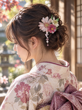 画像をギャラリービューアに読み込む, ペリドットのガーベラとクリスタルの秋桜の髪飾り/天然石とチェコ硝子のチャーム｜ハピネスウェーブ
