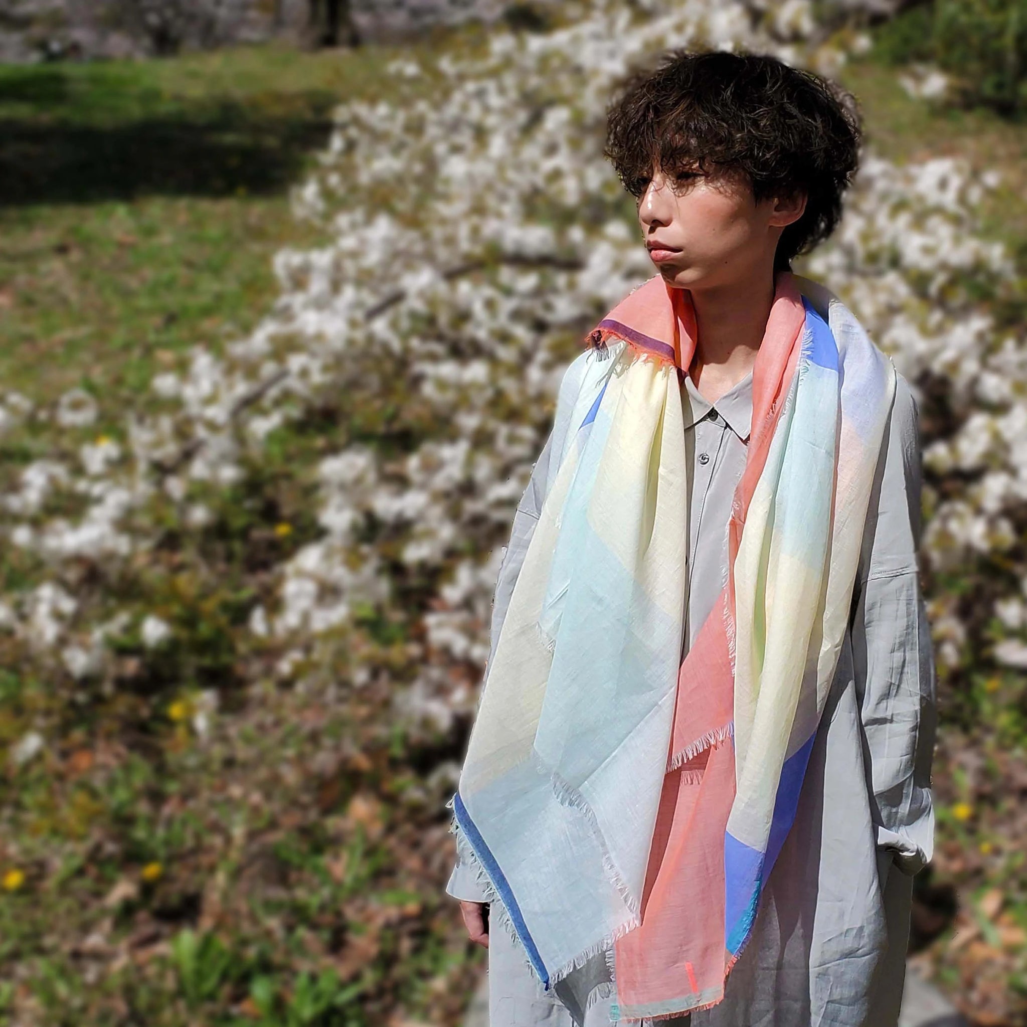 極細コットン播州織ストール　Mサイズ　col:トリコロール(TRBL)｜POLS（ポルス）