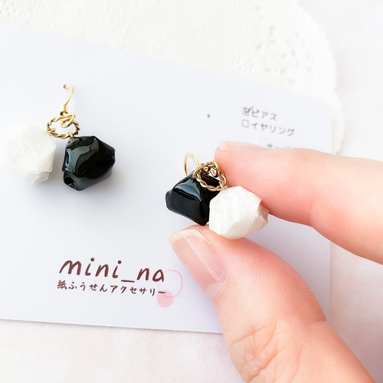 みつまめピアス/イヤリング｜mini_na　紙ふうせんアクセサリー（ミニーナ　カミフウセンアクセサリー）