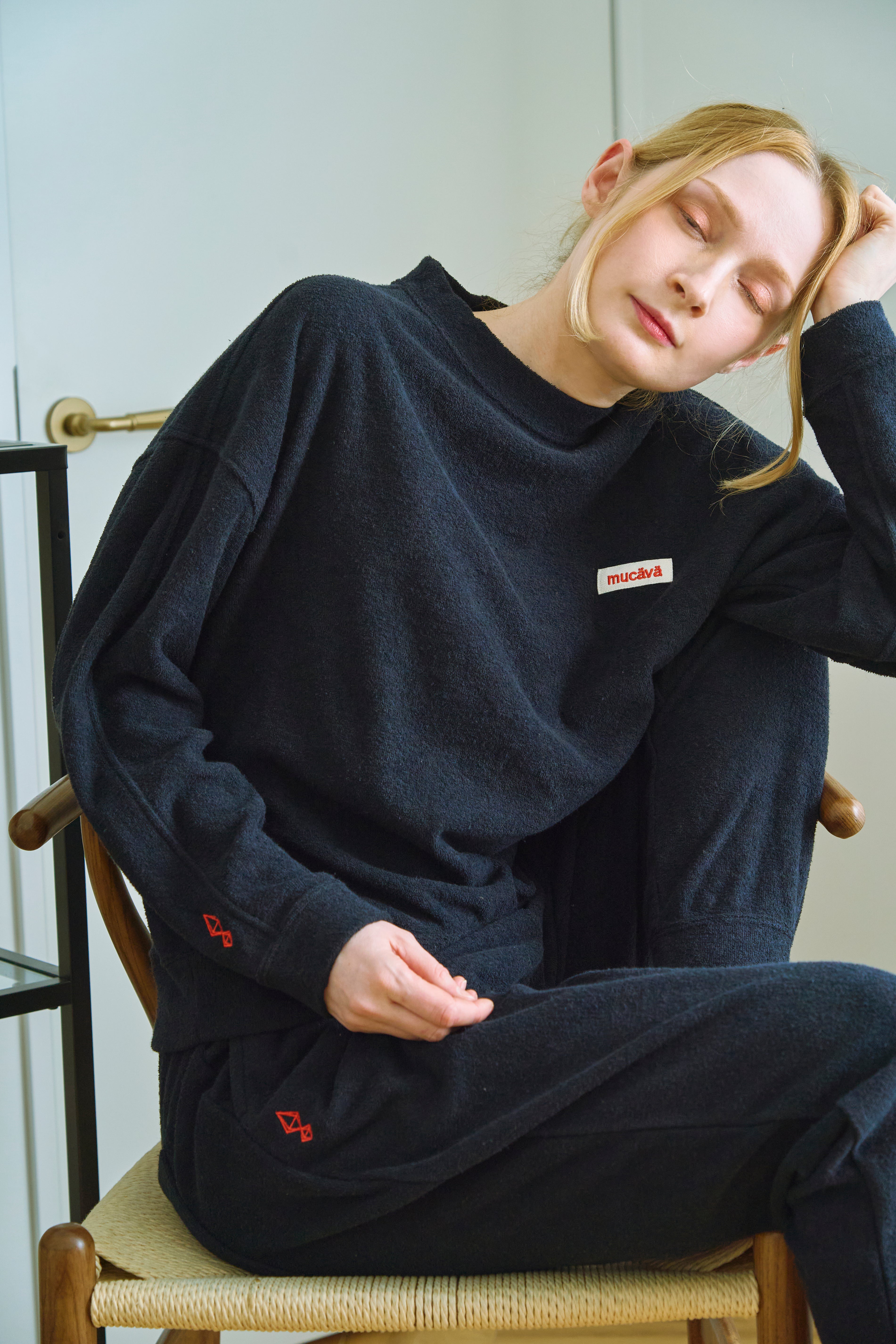 両面パイルトレーナーネイビー｜mucava（ムカバ）