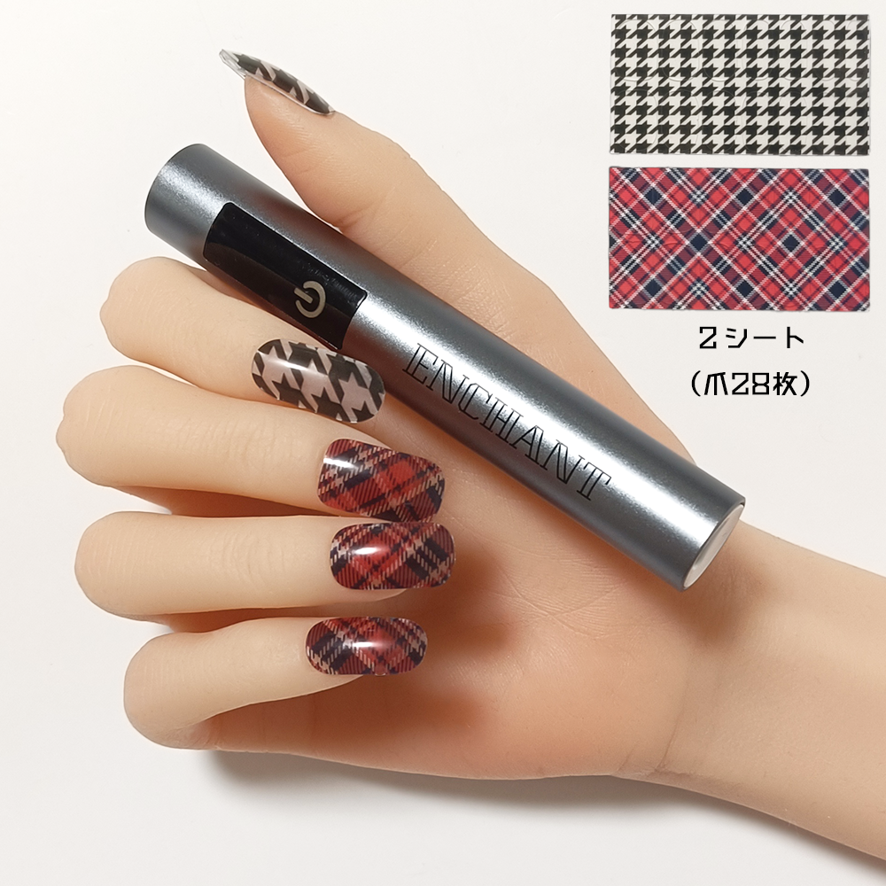 半硬化ジェルネイルシールとネイル硬化用ライトのセット【Gel Nail Stickers ≪Type:A≫009 + Hand Light SET】｜ENCHANT（エンチャント）