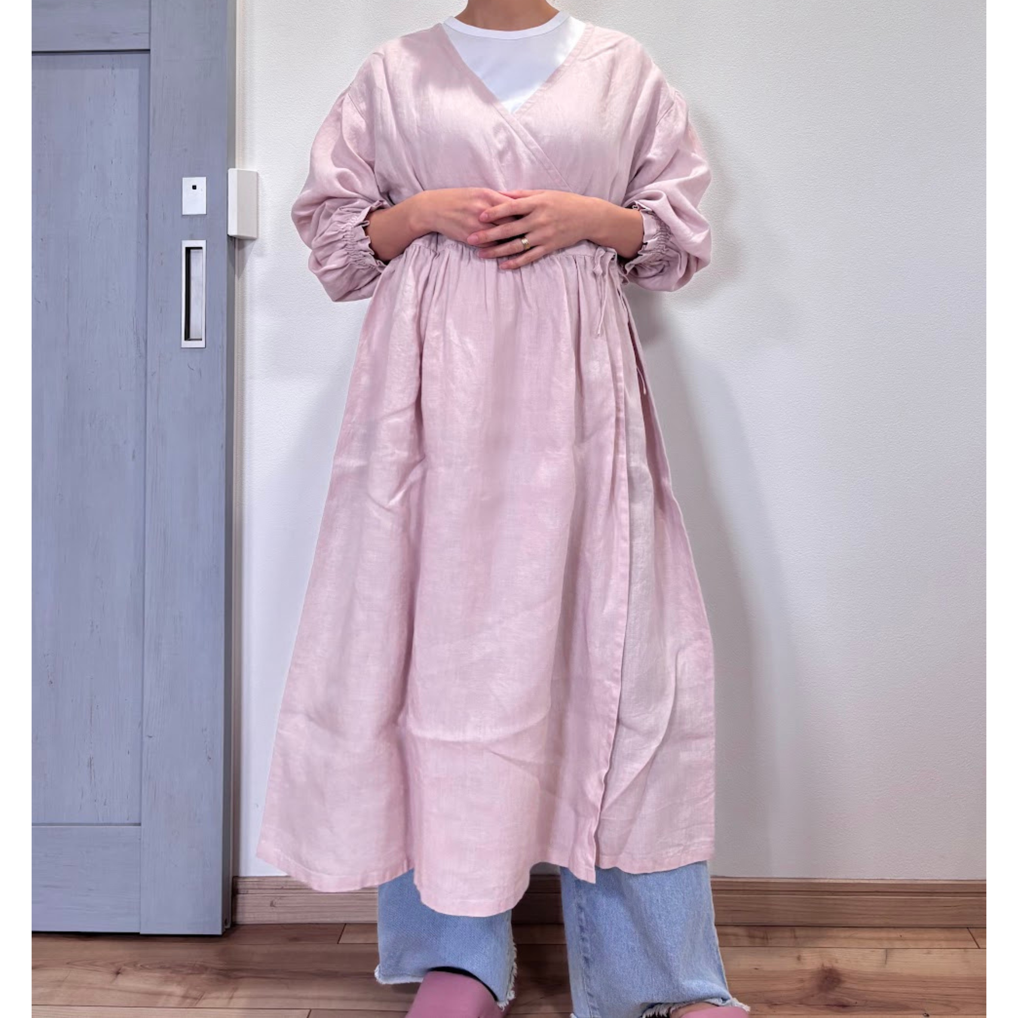 上質リネンのカシュクールワンピース さくら｜かっぽう着屋