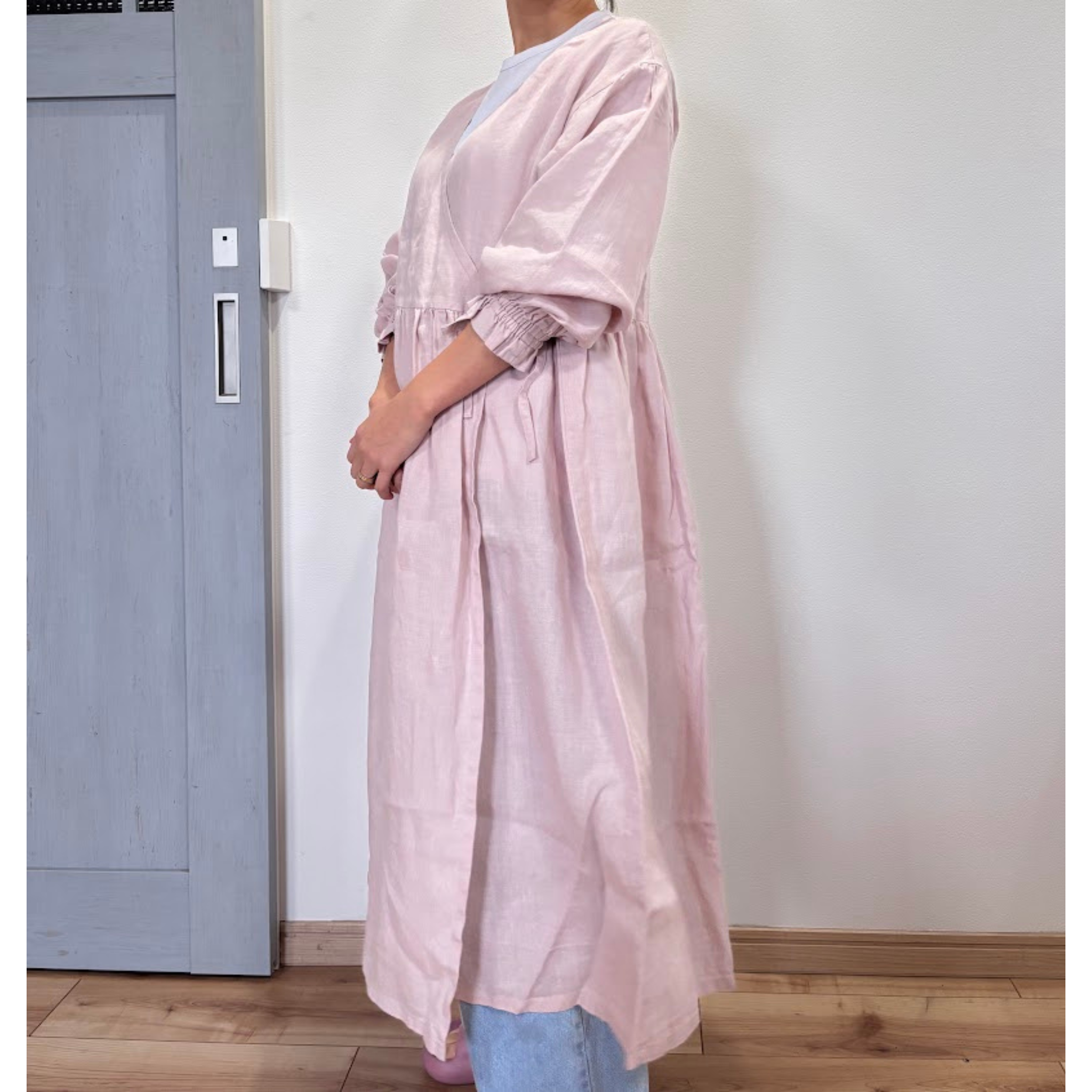 上質リネンのカシュクールワンピース さくら｜かっぽう着屋