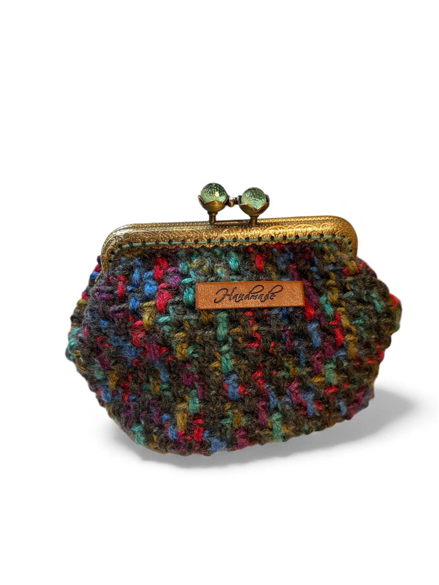 グリーン系マルチカラーのがま口ポーチ｜M'S  CROCHET（エムズクロシェット）