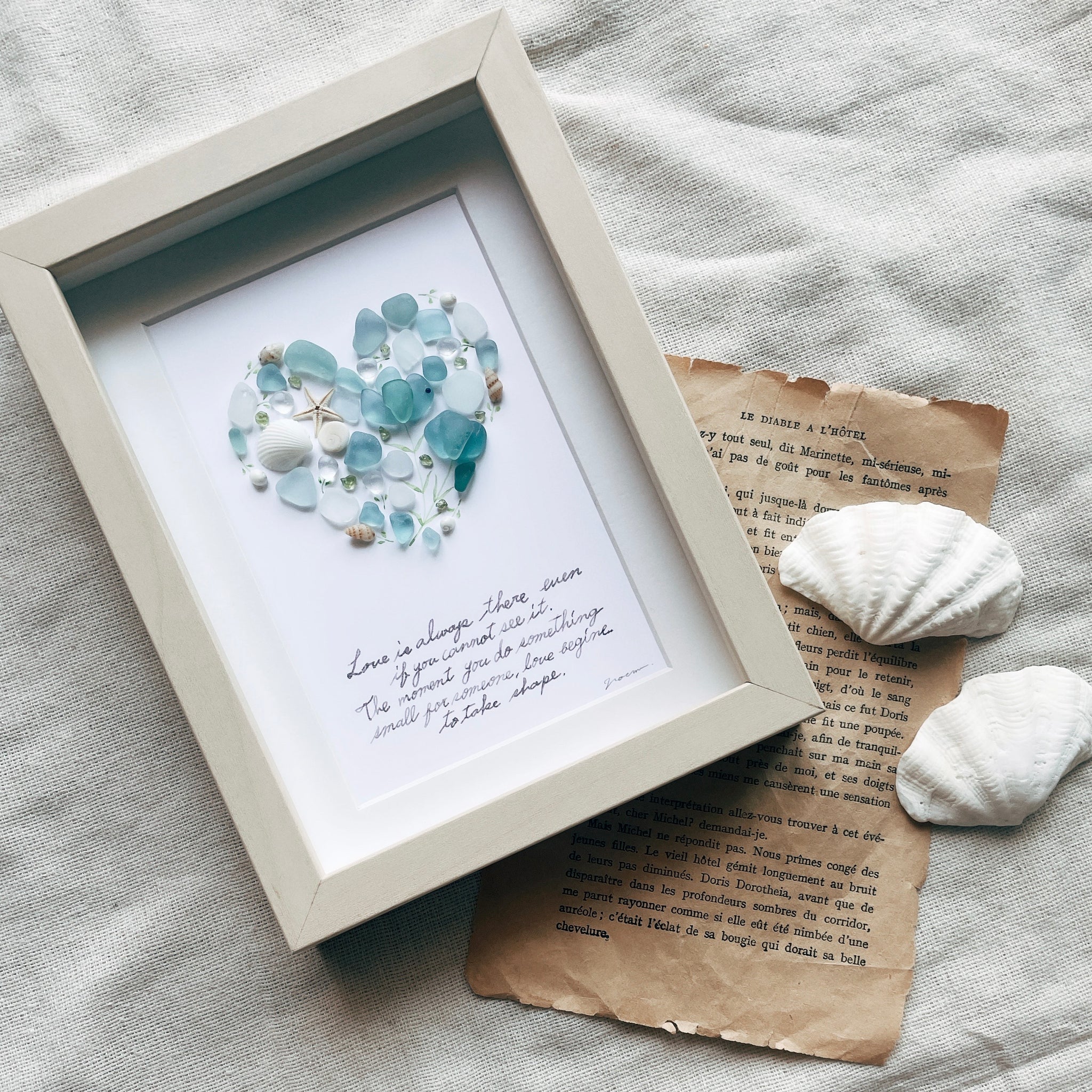 ろくある♡シーグラスアート 旅するハート -愛は常にそこにある-【シーグラスアート