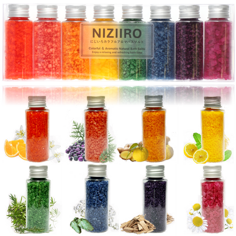 NIZIIRO にじいろカラフルアロマバスソルト 入浴剤 8本セット 【そのまま渡せる】 バスソルト プレゼント・プチギフトにおススメ☆｜NIZIIRO（ニジイロ）