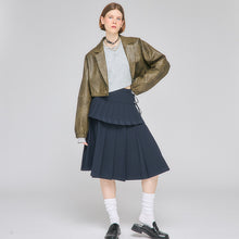 画像をギャラリービューアに読み込む, フェイクレザー テーラード コンビネーション ブルゾン｜Nora Lily elle（ノラリリーエル）
