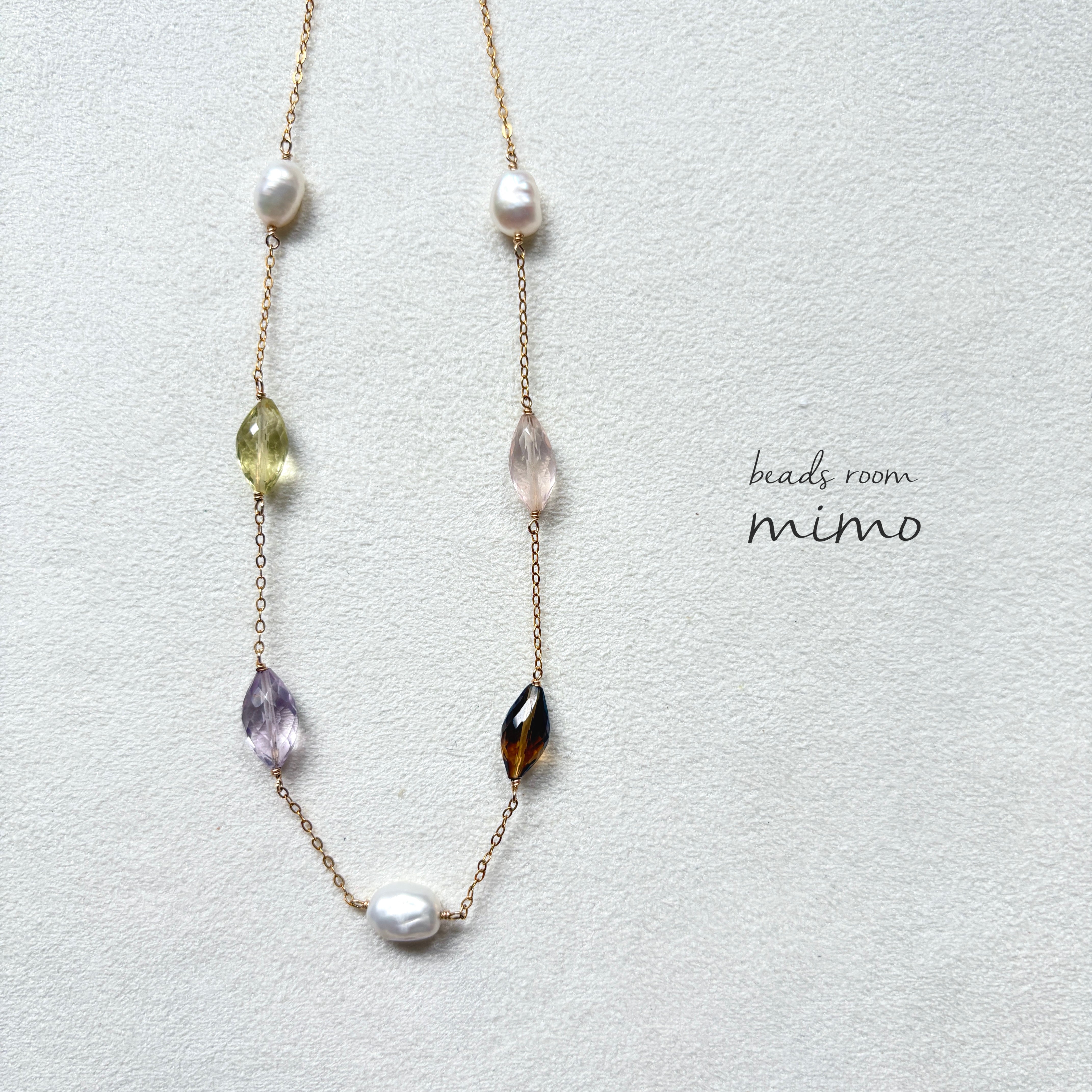 淡水とパステルカラーの天然石ネックレス｜beads room mimo（ビーズルームミモ）