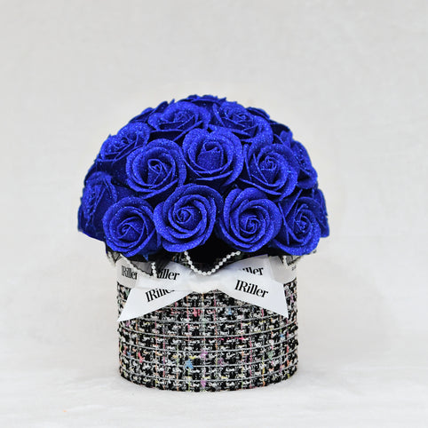 IRiller 尾州ツイードボウルブーケ 華絹〈青バラ30本〉｜日本製グリッターローズ｜IRiller（アイリエ）