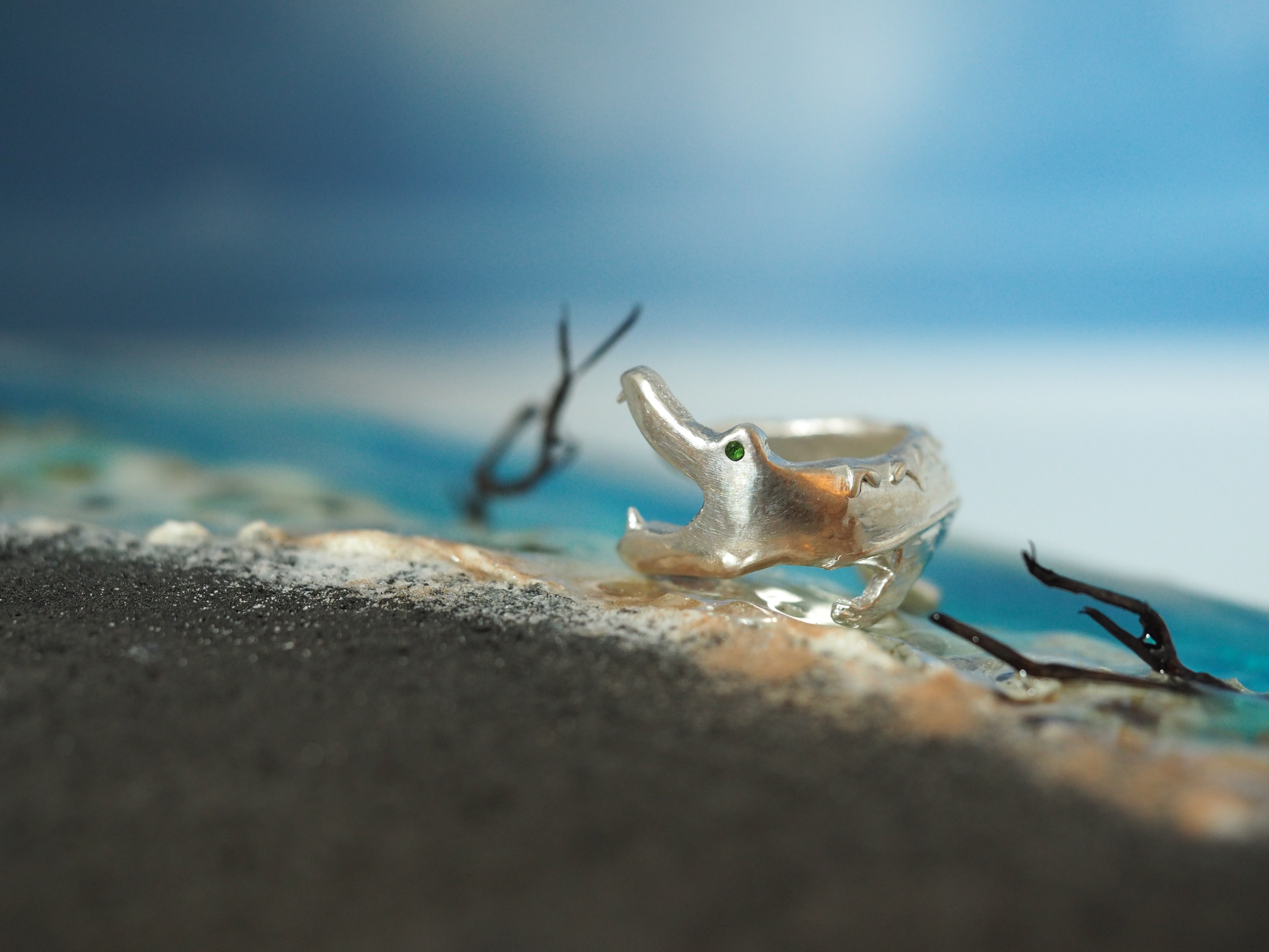 わに＆グリーンガーネット　ＳＩＬＶＥＲ　リング｜Pulpo Jewelry（プルポジュエリー）