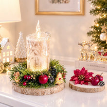 画像をギャラリービューアに読み込む, キラキラ煌めくLEDキャンドルが灯る 森のクリスマスリースアレンジ〜切り株付き ナチュラルインテリア 4点セット｜bouquet de muguet（ブーケ　ドゥ　ミュゲ）
