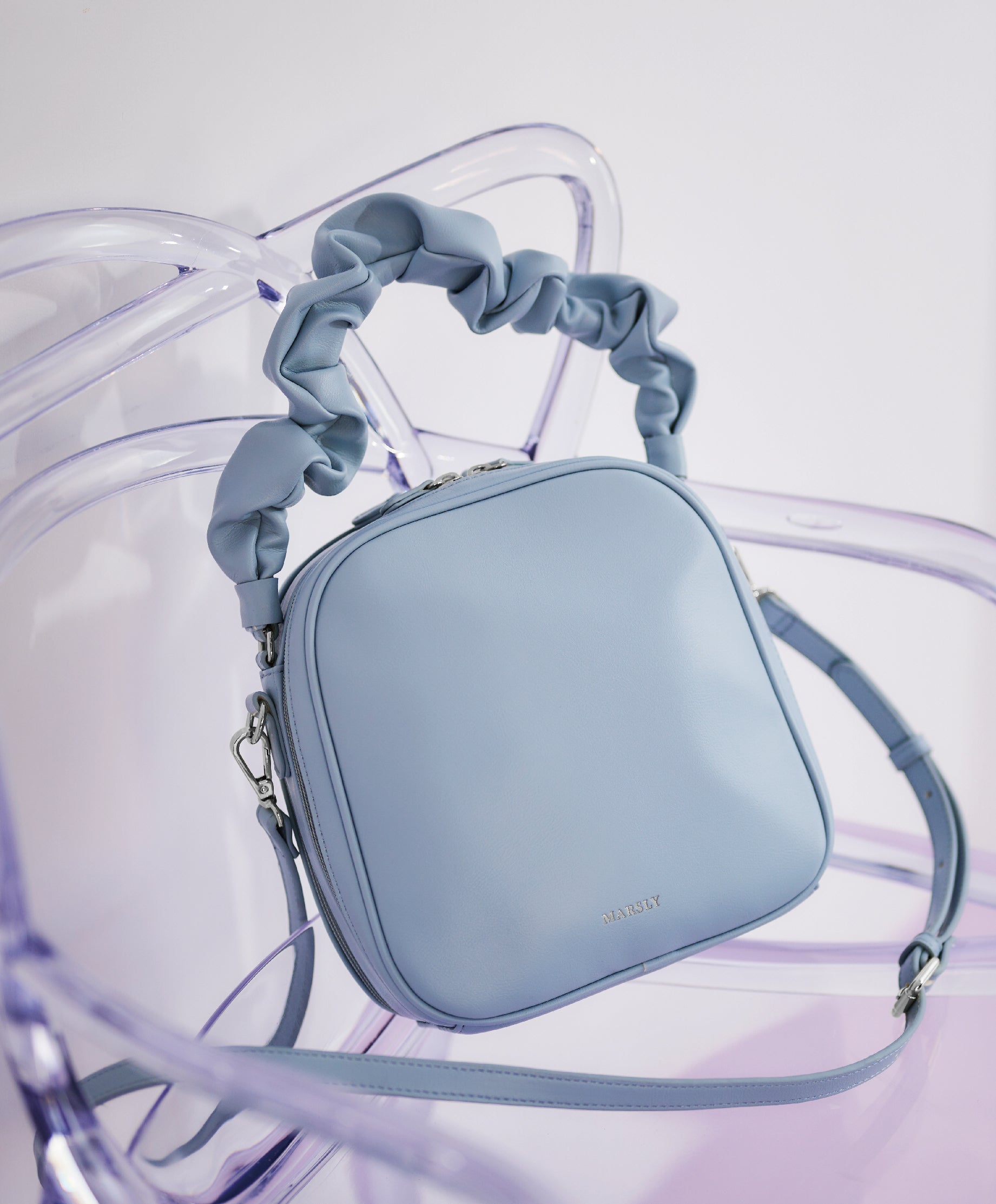 MARSILY ブルー ハンドバッグ ギャザーハンドルバッグ（grayish blue）｜MARSLY（マーズリー