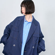 画像をギャラリービューアに読み込む, ピンストライプ デニムライク ダブルジャケット｜Nora Lily（ノラリリー）
