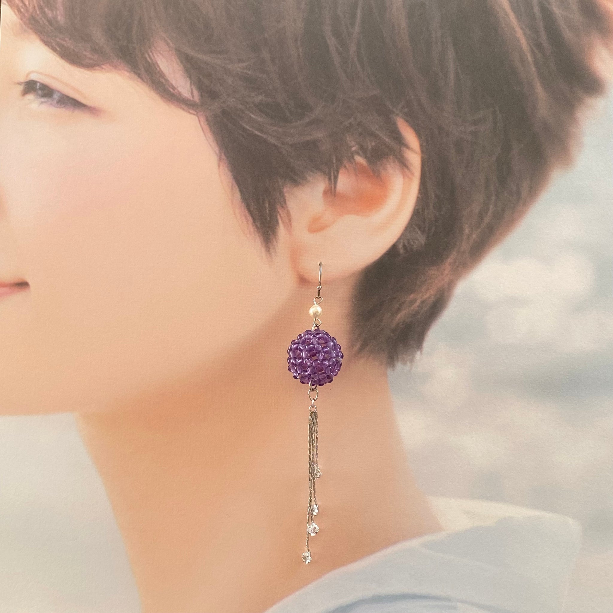 フラーレン アメジスト 2mm フリンジチェーン ピアス・イヤリング 