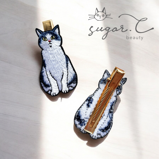 ネコの刺繍ヘアクリップ（1つ入り）｜sugar.C beauty（シュガーシービューティー）