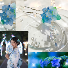 画像をギャラリービューアに読み込む, 透ける紫陽花と天然石の簪｜ハピネスウェーブ
