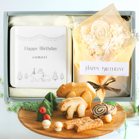 comori Happy Birthday - クッキー缶とメレンゲ花束のギフトボックス｜comori（コモリ）