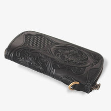 画像をギャラリービューアに読み込む, ラウンドファスナーミドルウォレット Type-3R 黒浸 / 三花バスケットウィーブ｜Samurai Craft（サムライクラフト）
