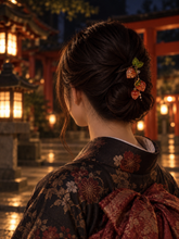 画像をギャラリービューアに読み込む, ふっくら鬼灯と揺れる天然石の二股かんざし｜ハピネスウェーブ
