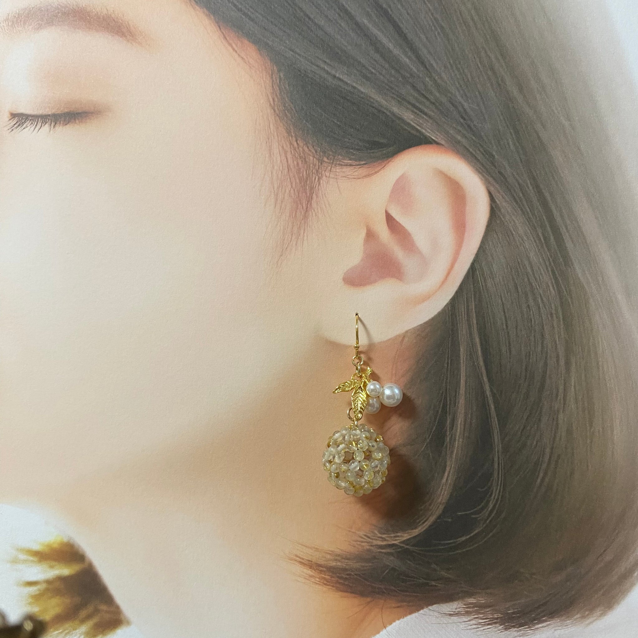 フラーレン ルチルクオーツ 2mm ボタニカルパール ピアス